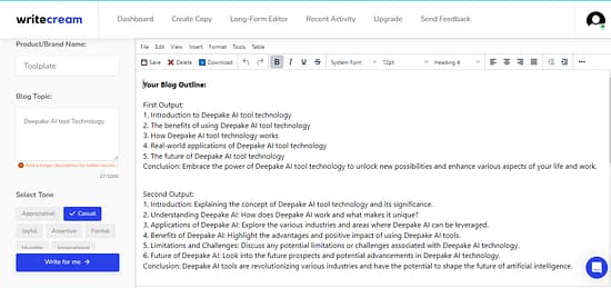 Writecream AI Tool Image 3